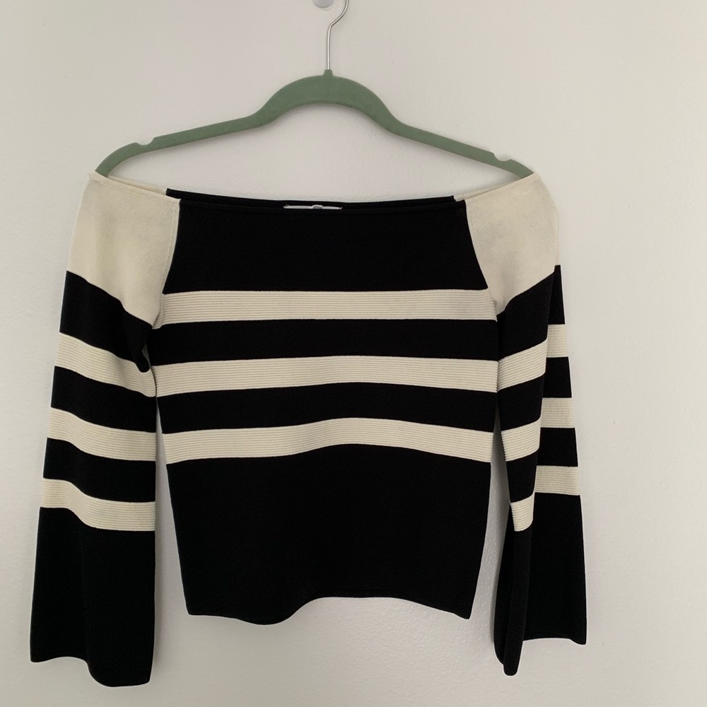 Black + white striped wide sleeve body-con top